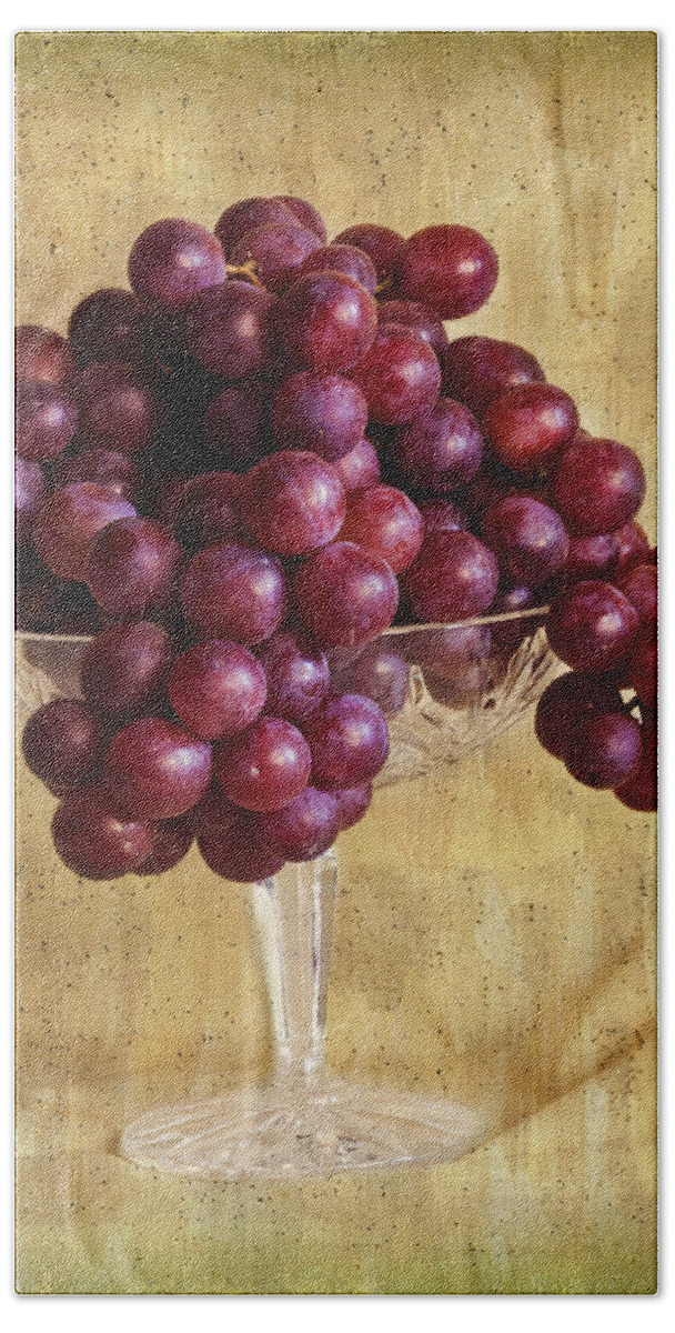 Grapes And Crystal Still Life Bath Towel featuring the photograph Grapes And Crystal Still Life by Sandra Foster