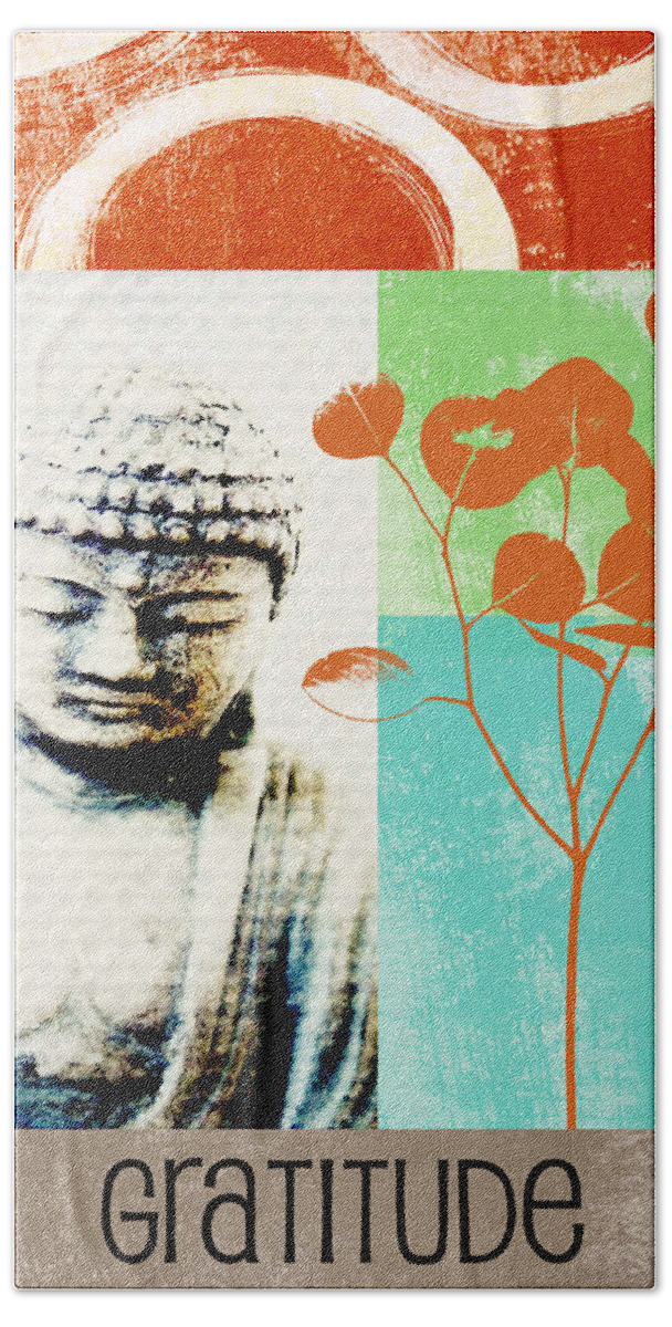 Gratitude Greeting Card Hand Towel featuring the painting Gratitude Card- Zen Buddha by Linda Woods