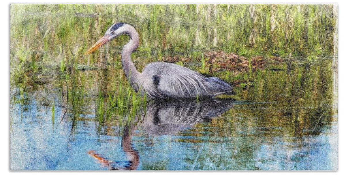 Florida Hand Towel featuring the painting Great Blue Hunter by Barbara Chichester