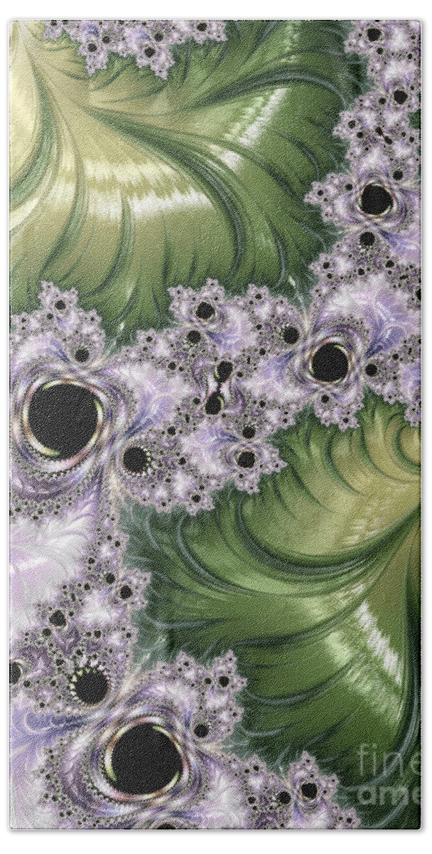 Lavender Bath Sheet featuring the digital art Green And Lavender Fractal Abstract by Heidi Smith
