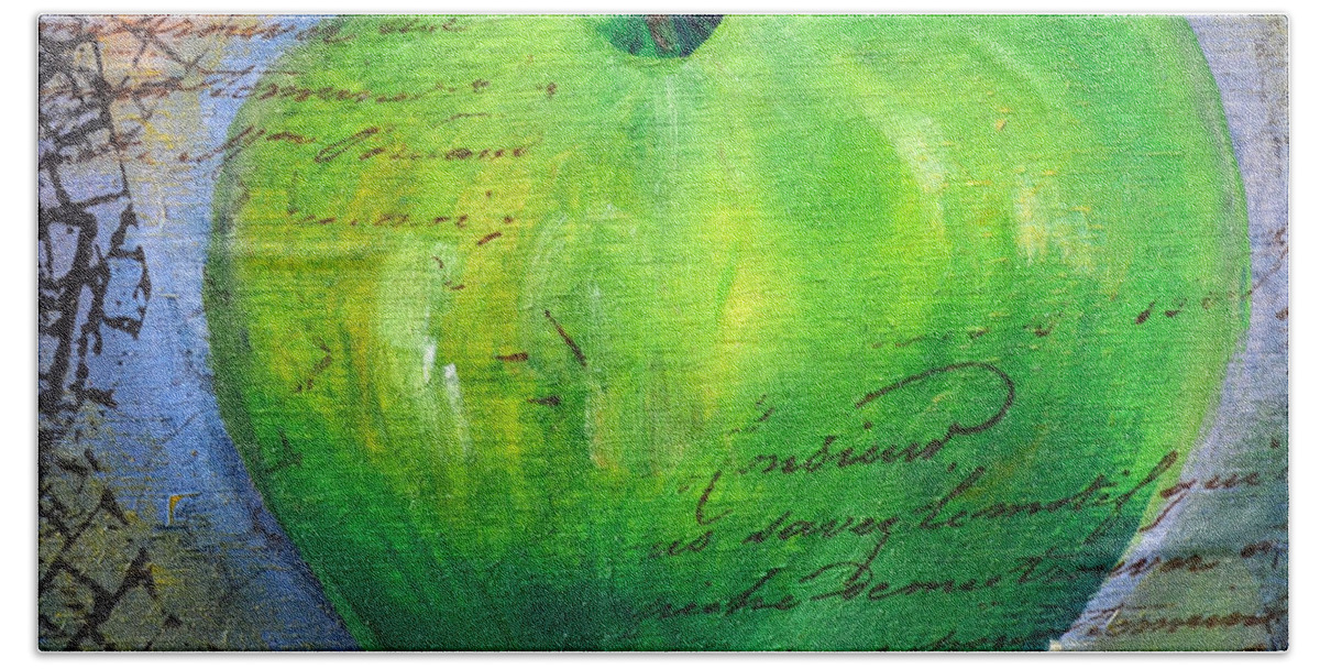 Green Apple Bath Towel featuring the painting Green Apple by Claire Bull