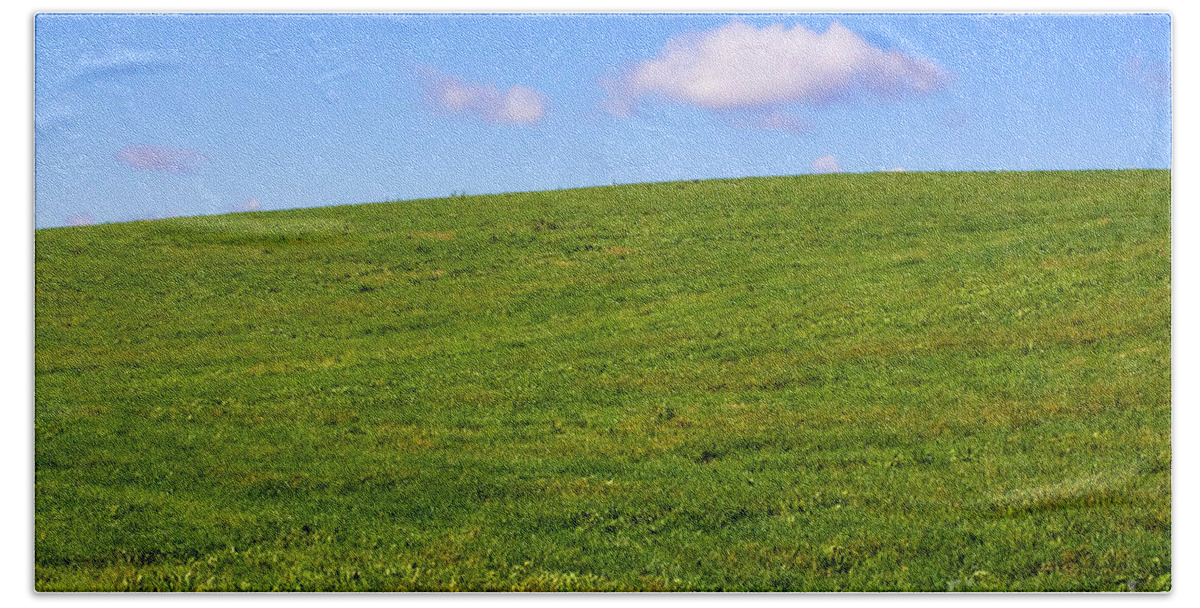 Landscape Bath Towel featuring the photograph Green Hill with Blue Sky by Barbara McMahon