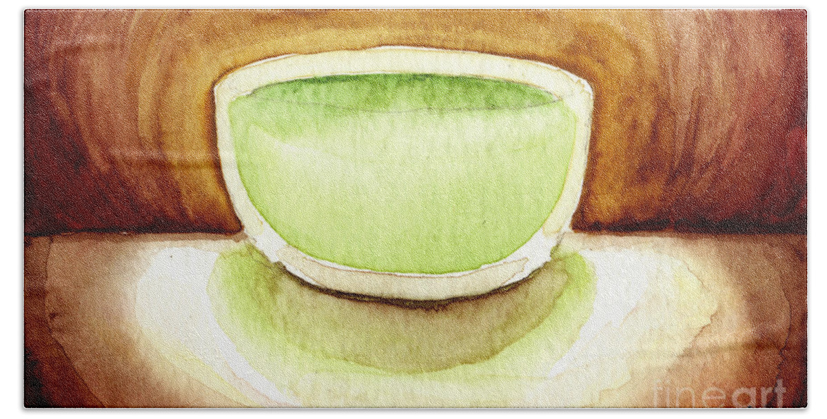 Cup Of Tea Hand Towel featuring the painting Green Tea by Michelle Bien