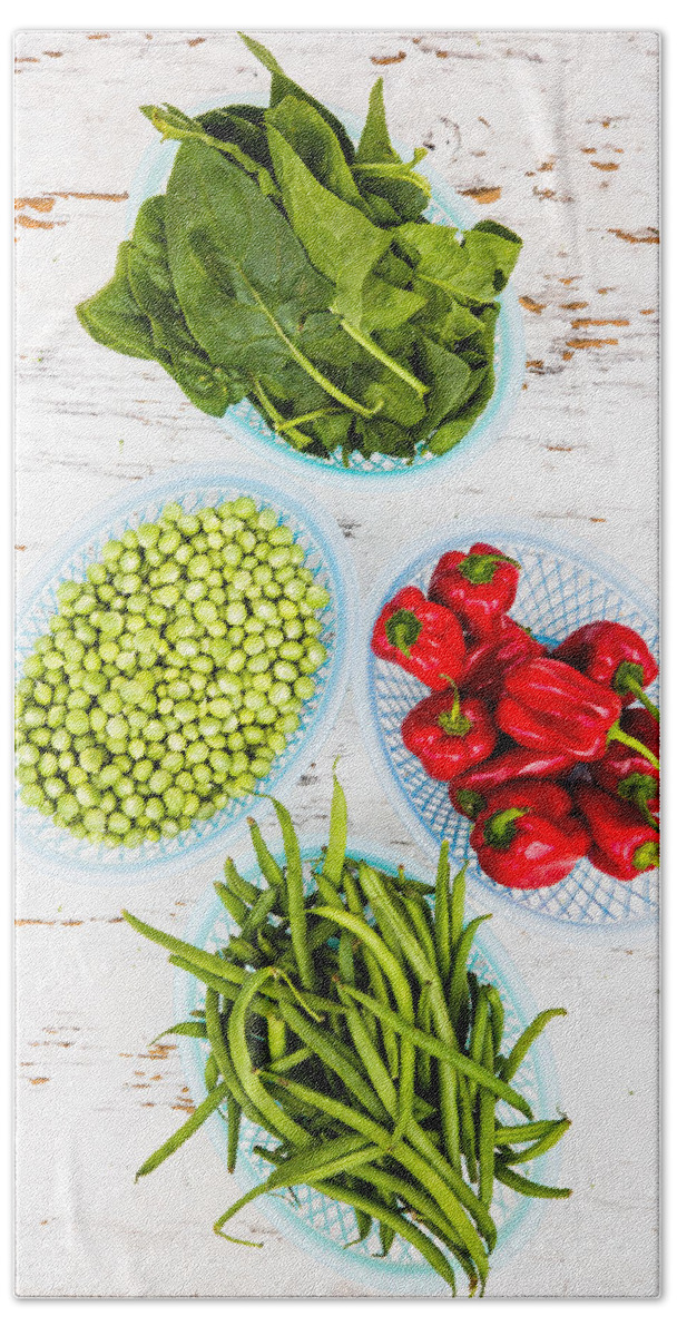 Condiment Bath Towel featuring the photograph Green Vegetables And Red Chili by Voisin/Phanie