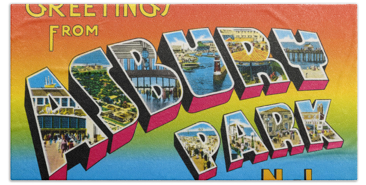 Greetings Hand Towel featuring the digital art Greetings From Asbury Park NJ by Digital Reproductions