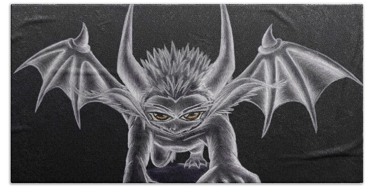 Demon Hand Towel featuring the painting Grevil Silvered by Shawn Dall