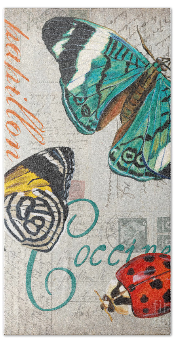Butterfly Hand Towel featuring the painting Grey Postcard Butterflies 2 by Debbie DeWitt