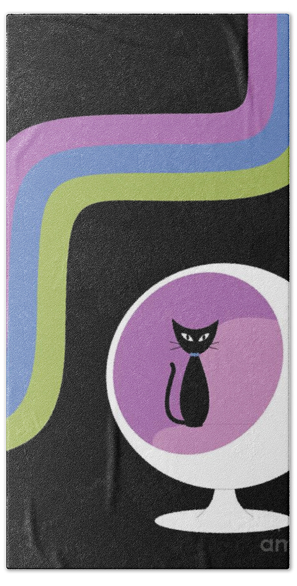 Black Cat Bath Towel featuring the digital art Groovy Stripes 2 by Donna Mibus