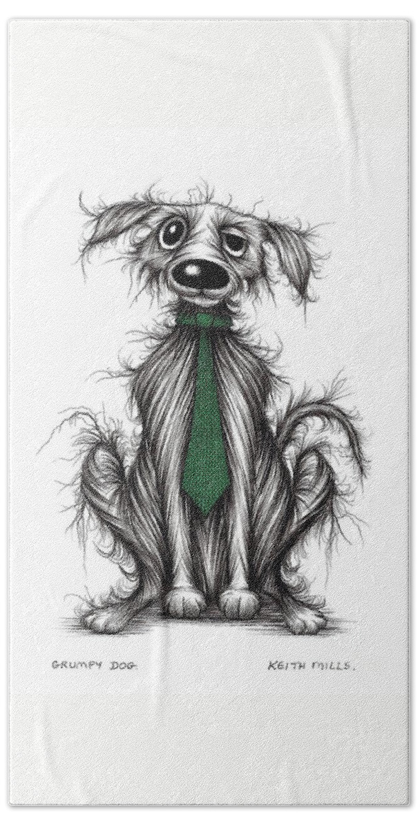 Shabby Dog Hand Towel featuring the drawing Grumpy dog by Keith Mills