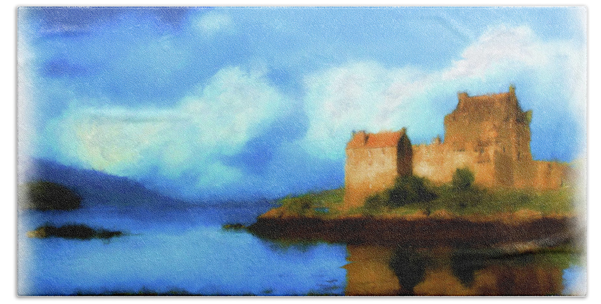 Eilean Donan Castle Hand Towel featuring the digital art Guardian of the Loch by Diane Macdonald