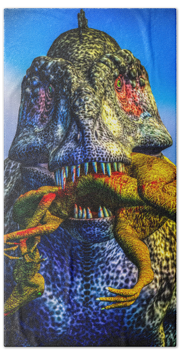 Tyrannosaurus Rex Bath Towel featuring the digital art Guilty Pleasure by Bob Orsillo