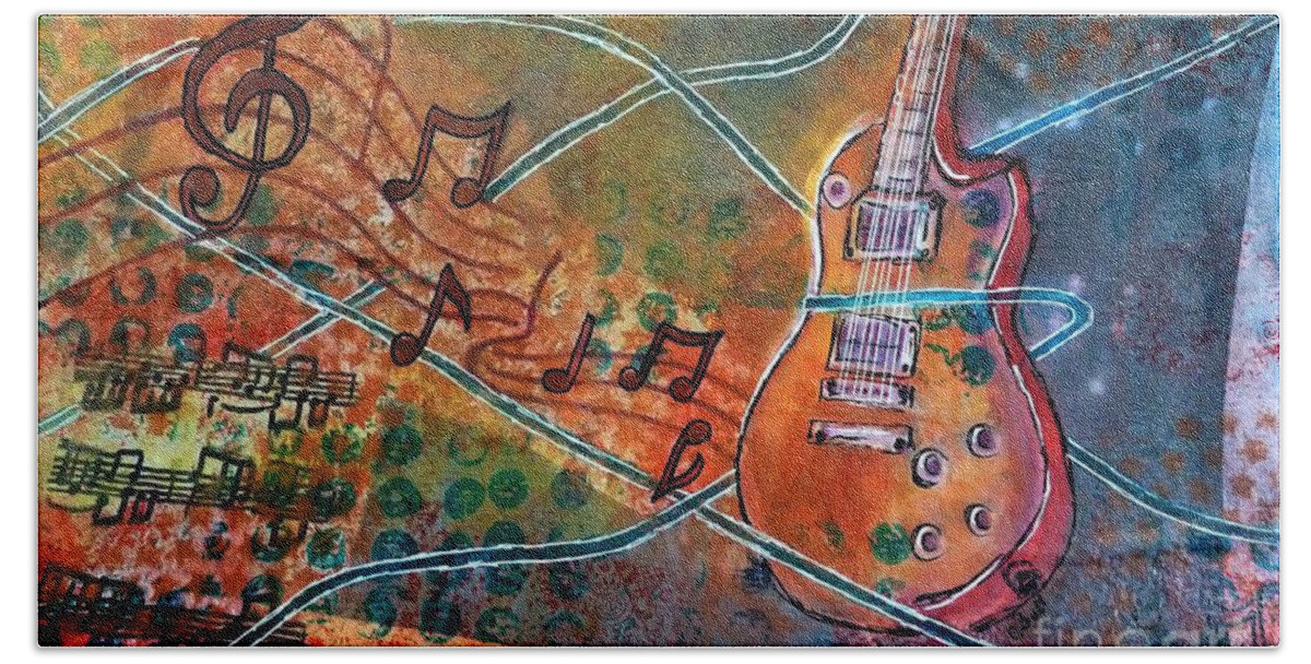 Guitar Hand Towel featuring the painting Guitar Melody by Claire Bull