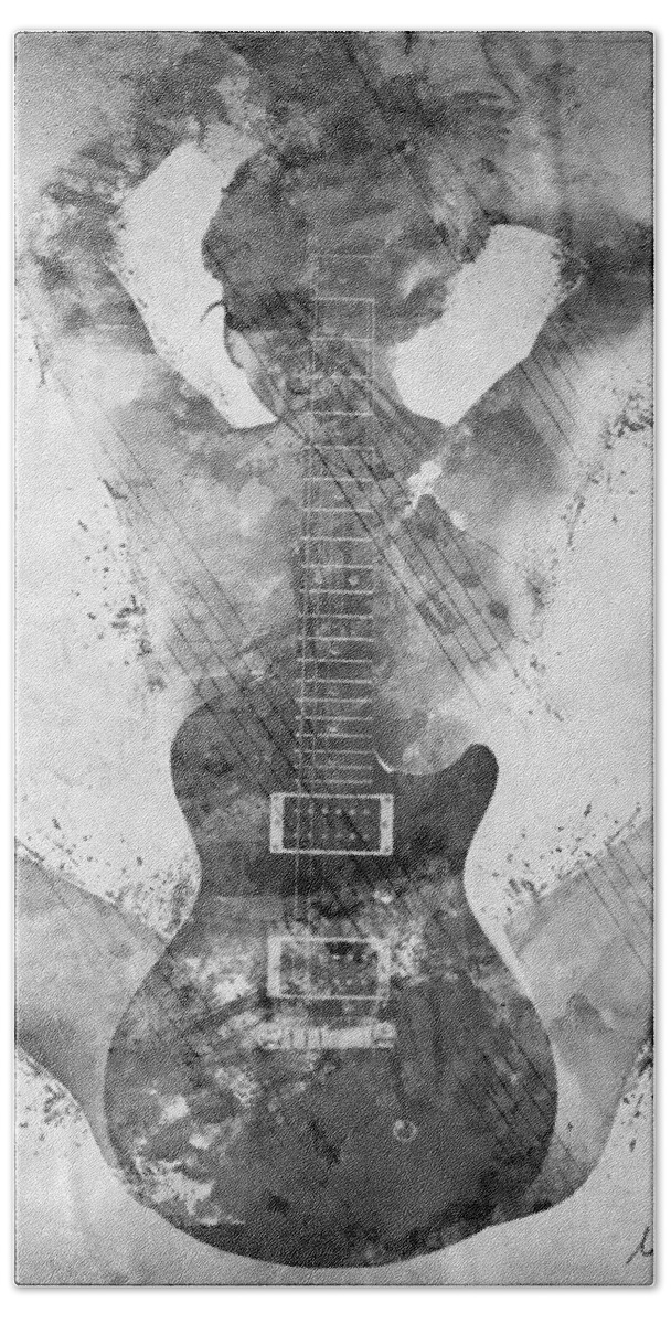 Guitar Bath Towel featuring the digital art Guitar Siren in Black and White by Nikki Smith