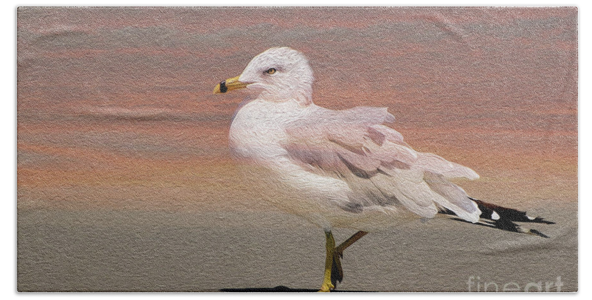 Birds Hand Towel featuring the photograph Gull OnThe Beach by Kathy Baccari