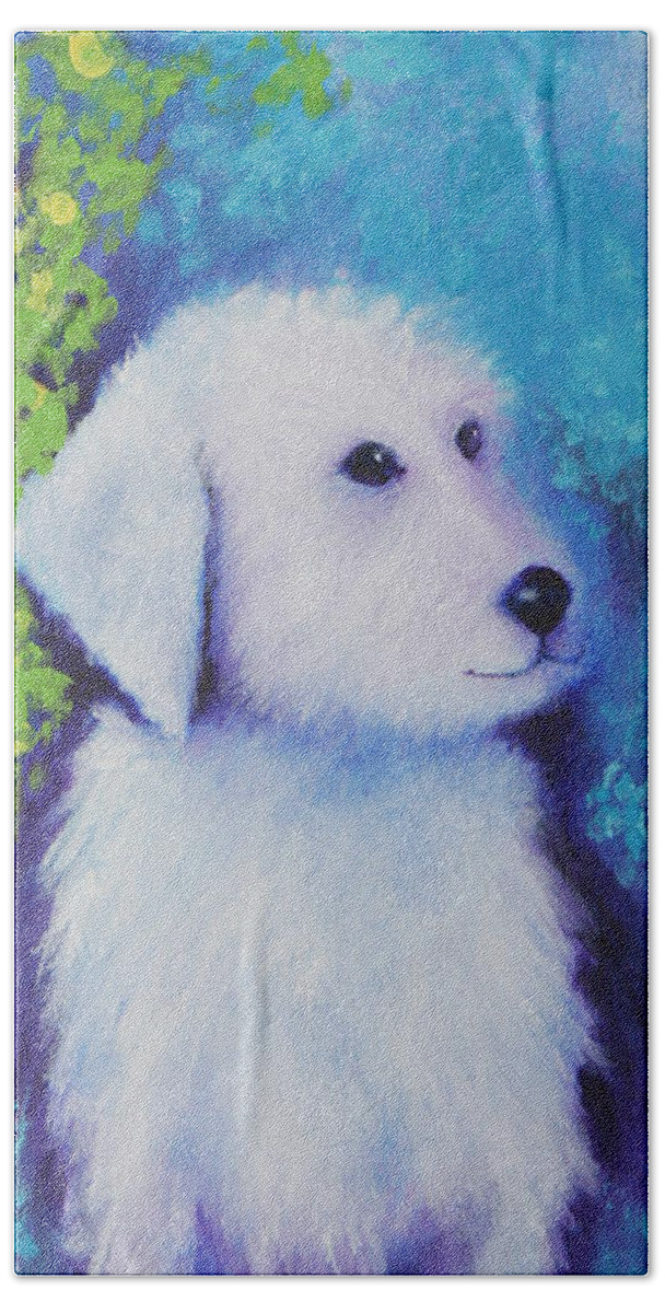 Dog Bath Towel featuring the painting Gus Monet by Deb Harvey