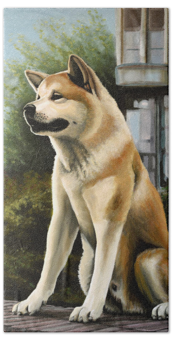Hachi Hand Towel featuring the painting Hachi Painting by Paul Meijering