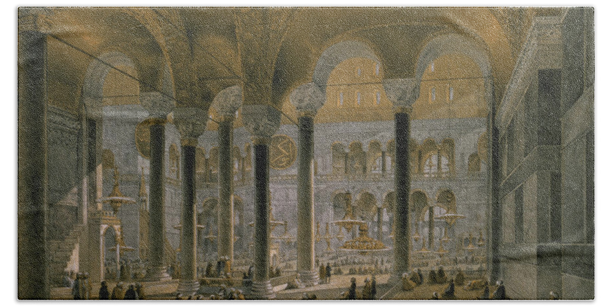 Interior Hand Towel featuring the drawing Haghia Sophia, Plate 6 The North Nave by Gaspard Fossati