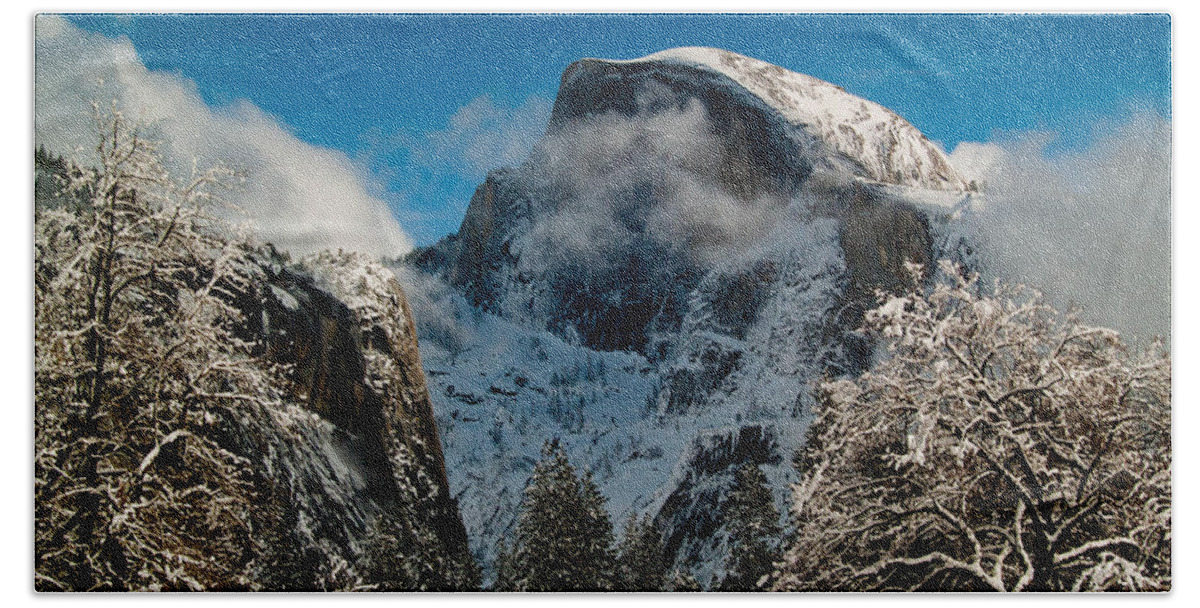 Yosemite Hand Towel featuring the photograph Half Dome Winter by Bill Gallagher