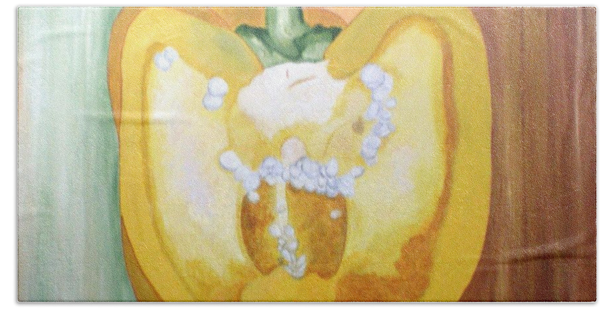 Half Pepper Hand Towel featuring the painting Half-Pepper by Graciela Castro