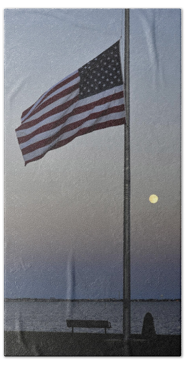 Moon Bath Towel featuring the photograph Half Staff Moon by Terry DeLuco