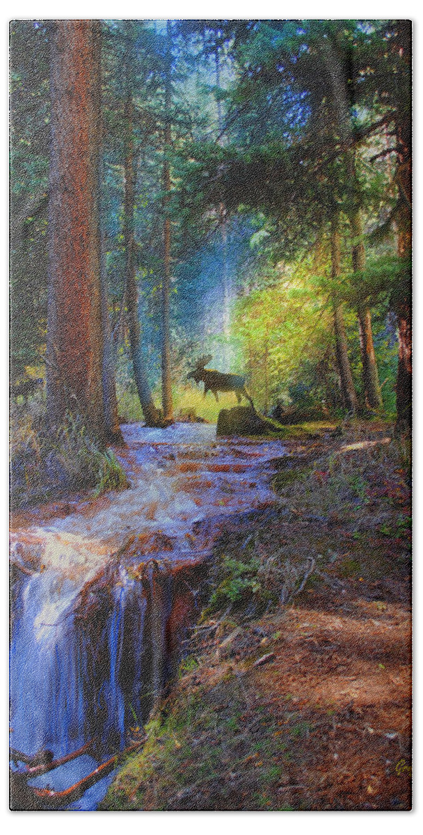 Wildlife Hand Towel featuring the digital art Hall Valley Moose by J Griff Griffin