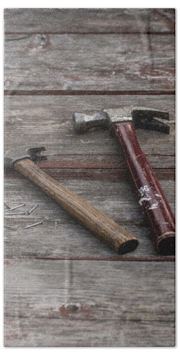 Hammer Bath Towel featuring the photograph Hammers and Nails Vertical by Photographic Arts And Design Studio