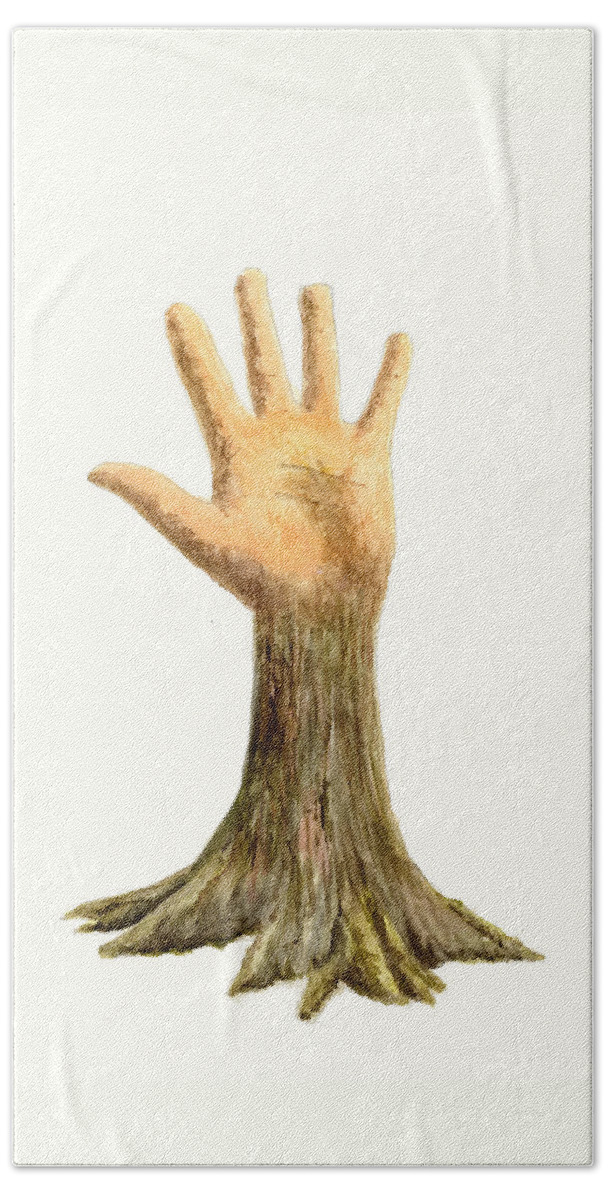 Hand Hand Towel featuring the painting Hand Tree by Michael Vigliotti