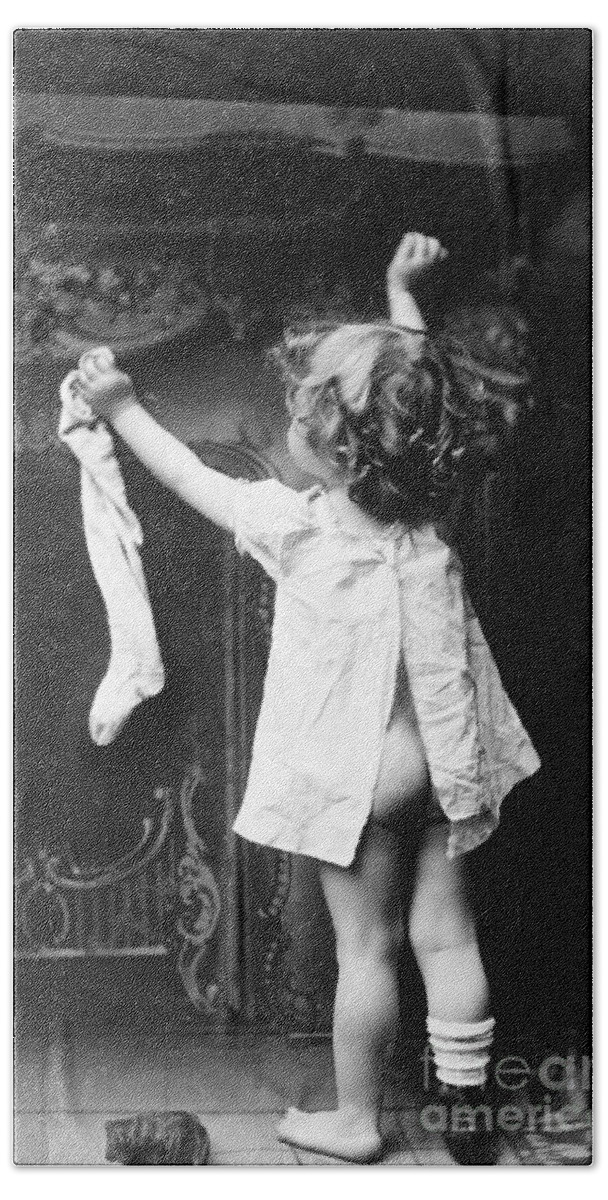 History Hand Towel featuring the photograph Hanging Christmas Stocking 1901 by Photo Researchers