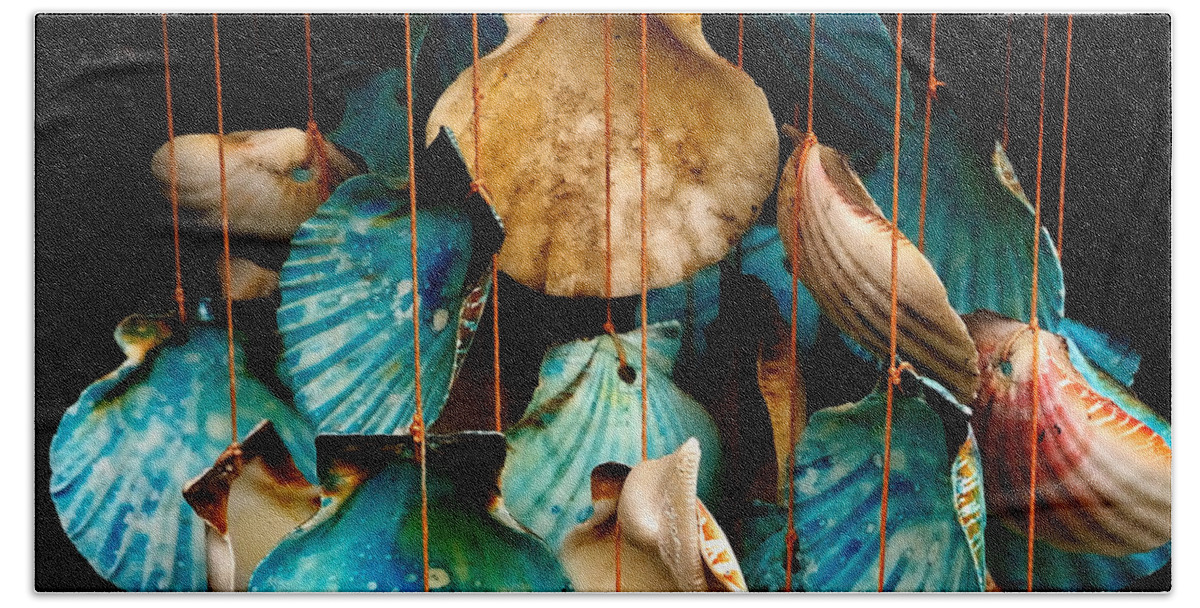 Chimes Hand Towel featuring the photograph Hanging Together - Sea Shell Wind Chime by Steven Milner