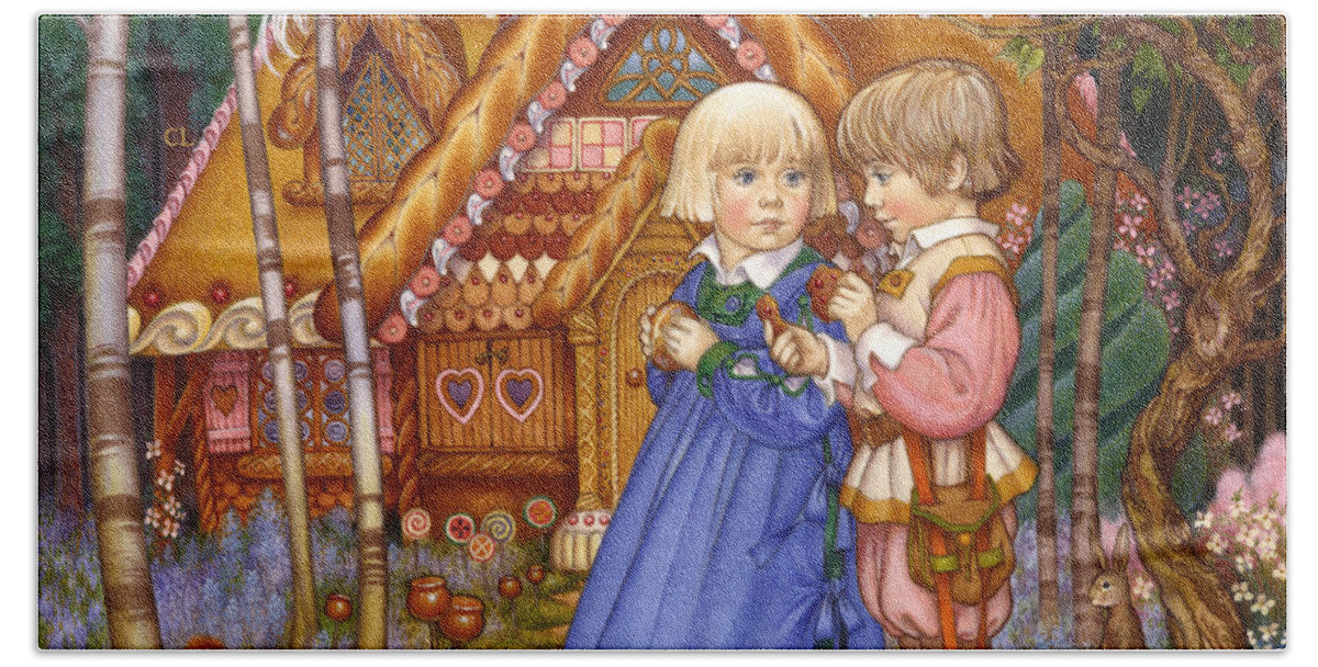 Carol Lawson Hand Towel featuring the painting Hansel And Gretel by Carol Lawson
