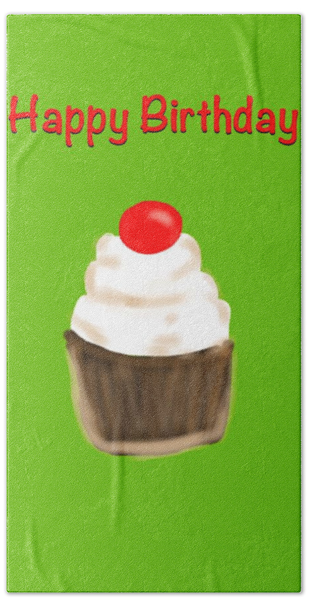Greeting Card Hand Towel featuring the digital art Happy BDay w a cherry on top by Christine Fournier