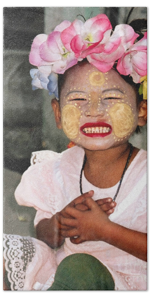 Cambodian Hand Towel featuring the photograph Happy Face Girl.Cambodia by Jennie Breeze