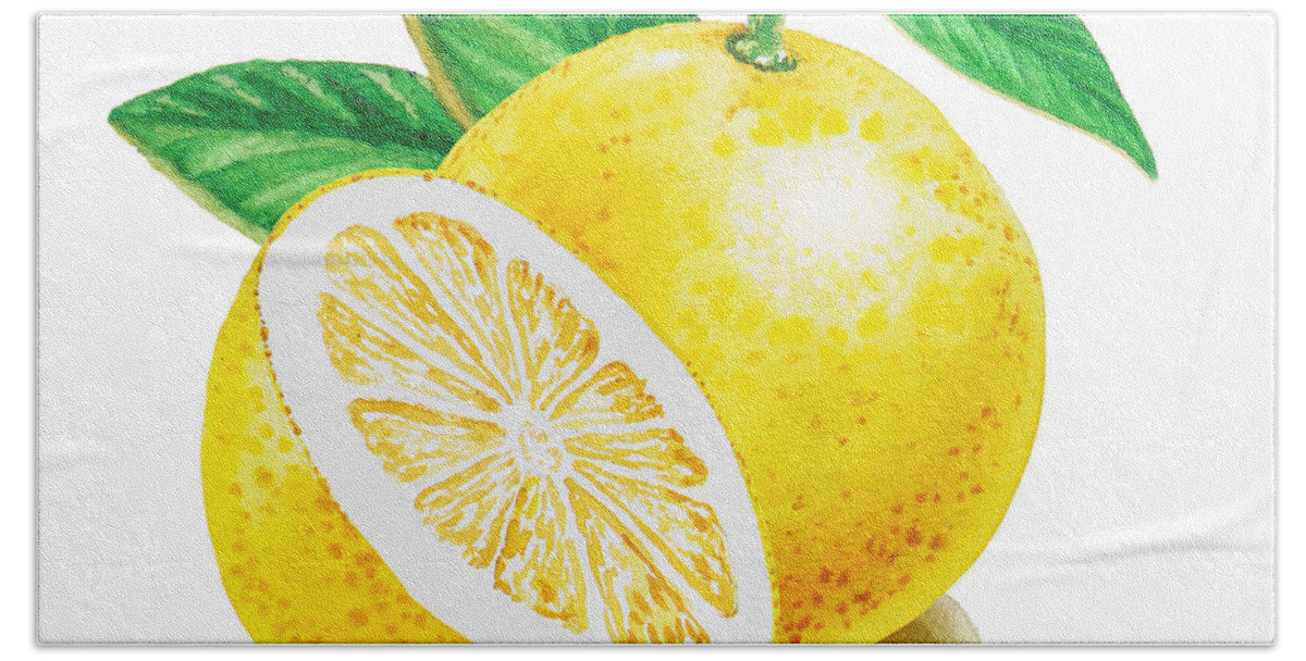 Grapefruit Hand Towel featuring the painting Happy Grapefruit- Irina Sztukowski by Irina Sztukowski