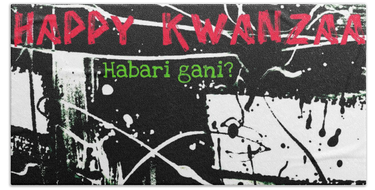 Happy Kwanzaa Bath Towel featuring the digital art Happy Kwanzaa Habari Gani by Cleaster Cotton