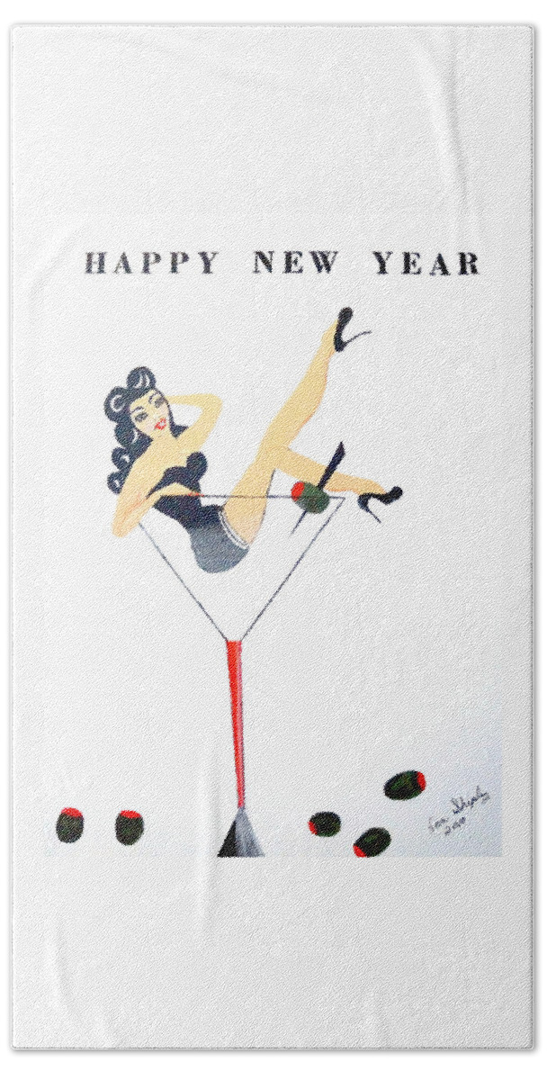 Happy New Year Hand Towel featuring the painting Happy New Year by Nora Shepley