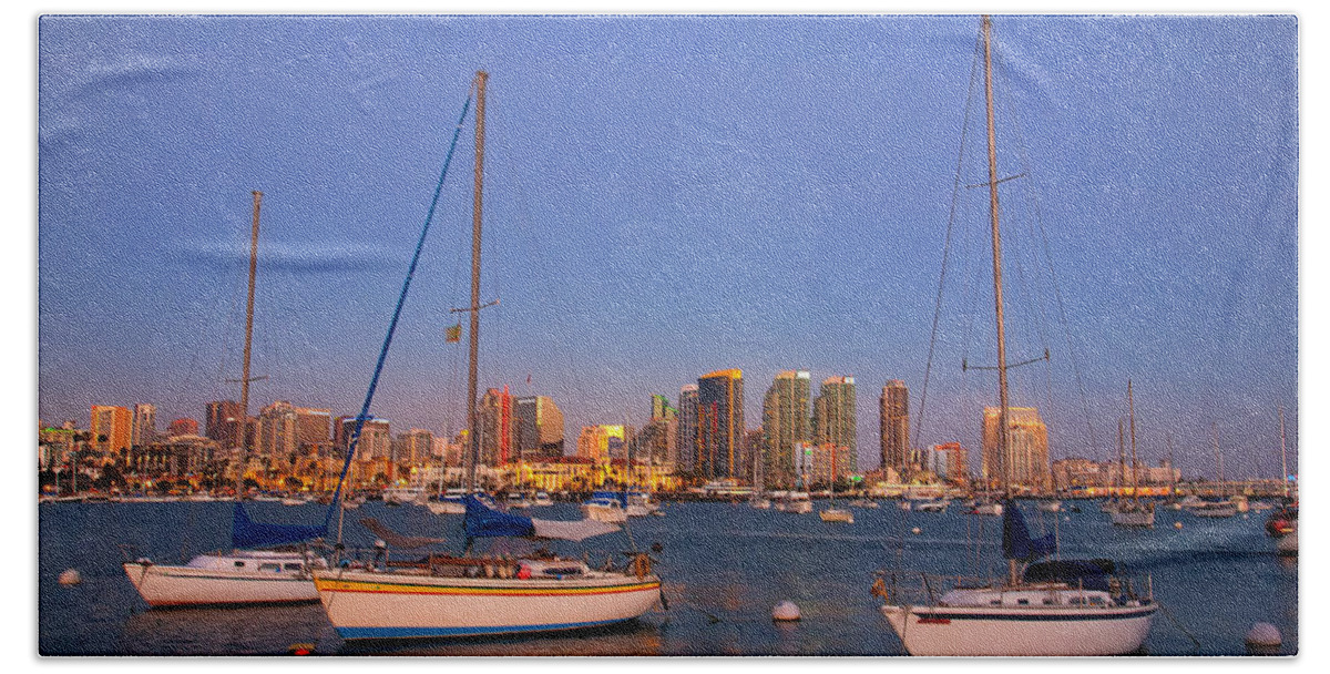 California Hand Towel featuring the photograph Harbor Sailboats by Peter Tellone