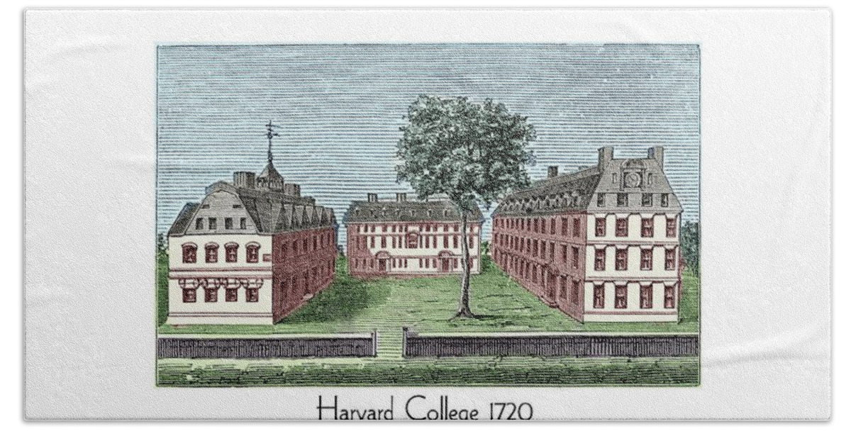 Harvard Hand Towel featuring the digital art Harvard College - 1720 by John Madison