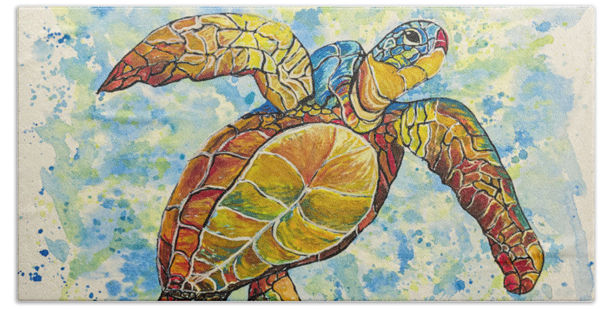 Animal Hand Towel featuring the painting Hawaiian Sea Turtle 2 by Darice Machel McGuire