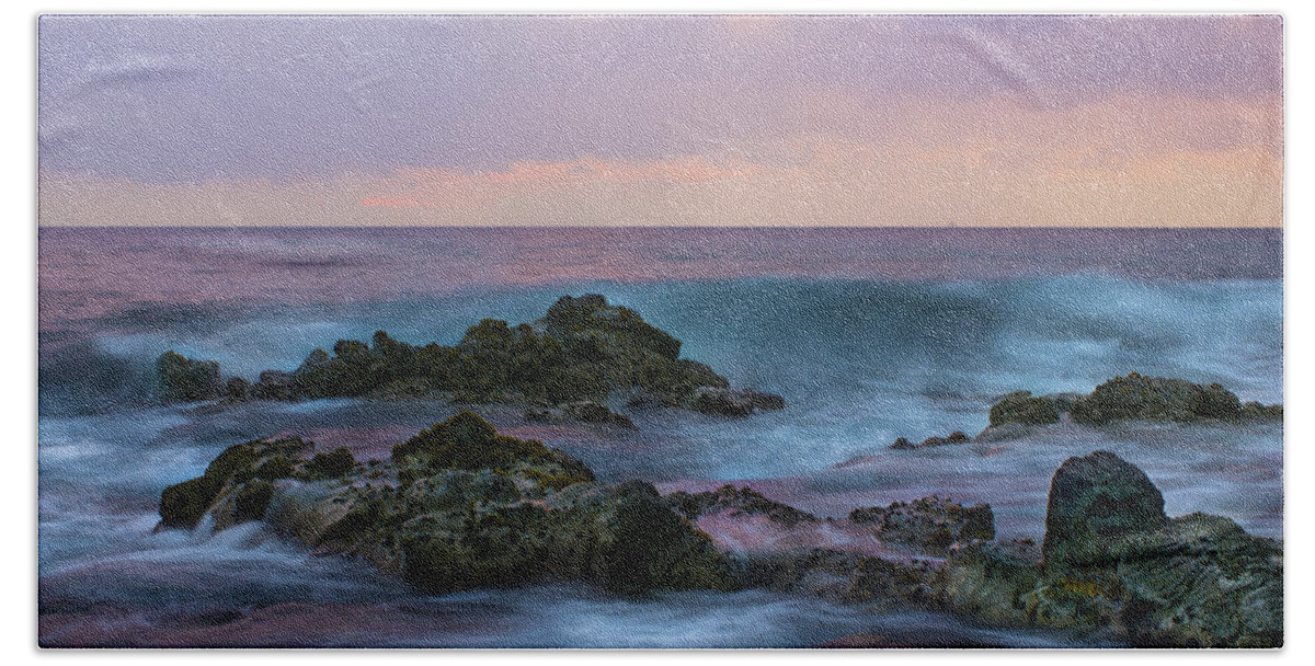 Hawaii Hand Towel featuring the photograph Hawaiian Waves at Sunset by Bryant Coffey