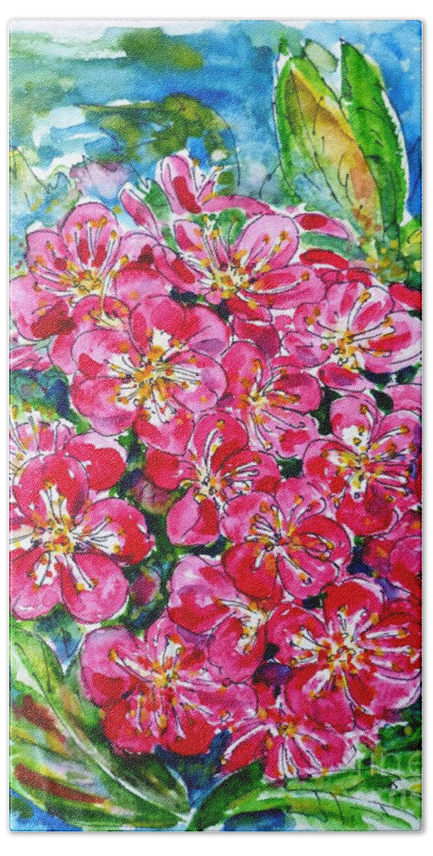 Hawthorn Blossom Hand Towel featuring the painting Hawthorn Blossom by Zaira Dzhaubaeva