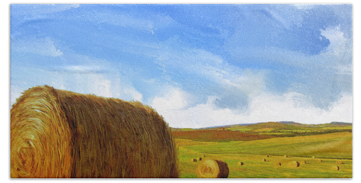 Hay Bales Hand Towel featuring the painting Hay Bales 2 by Dominic Piperata