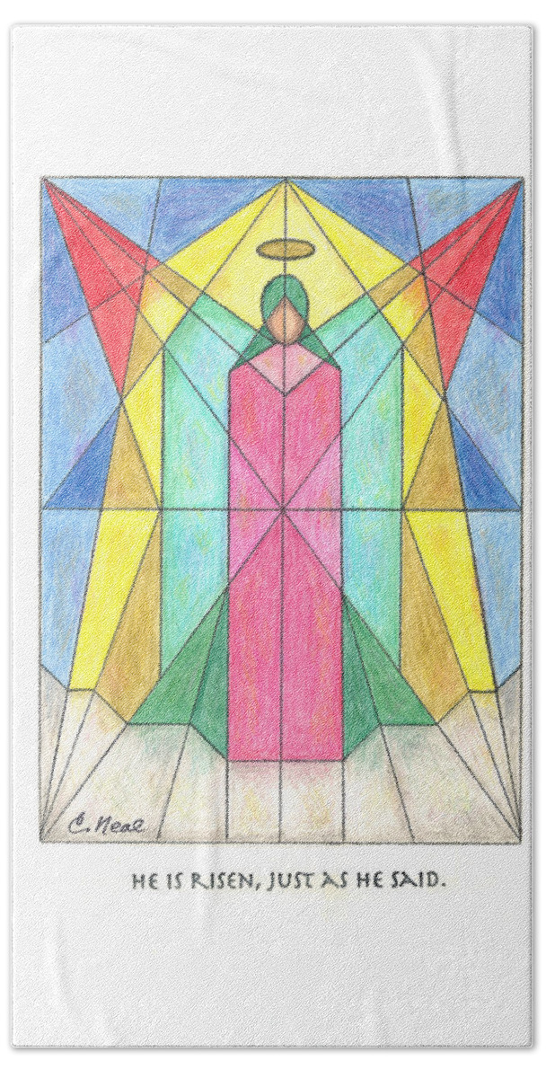 Christ Bath Towel featuring the drawing He is Risen by Carol Neal