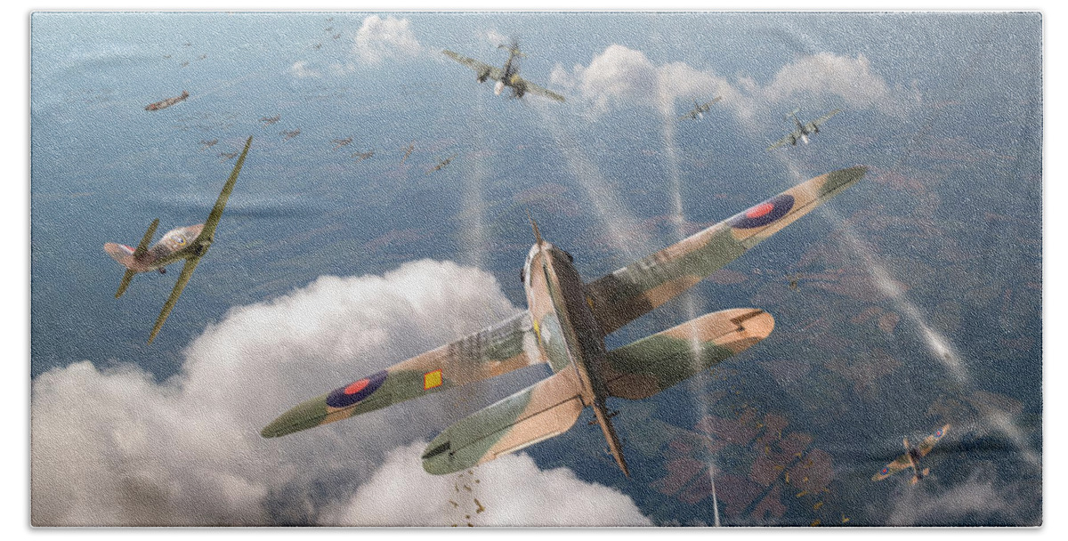 Hawker Hurricane Bath Towel featuring the photograph Headlong attack by Gary Eason