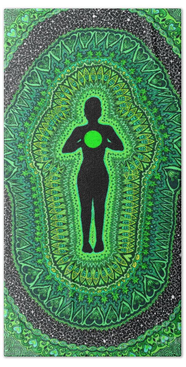 Heart Hand Towel featuring the drawing Heart Chakra Anahata by Baruska A Michalcikova
