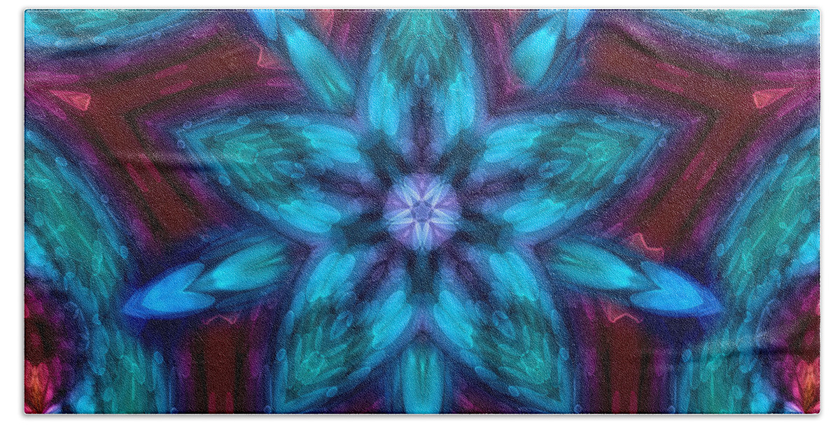 Kaleidoscopes Bath Towel featuring the digital art Heart Flower by Peggy Collins