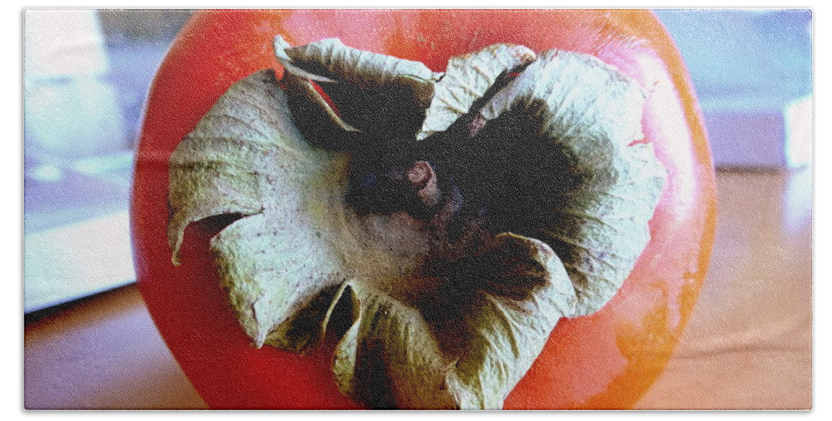 Persimmon Hand Towel featuring the photograph Heart Shaped Persimmon by Mars Besso