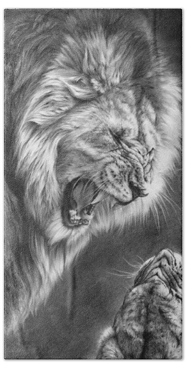 Lion Bath Towel featuring the drawing Heat Of The Night by Peter Williams