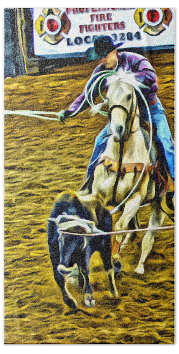 Cowboy Bath Towel featuring the photograph Heeling by Alice Gipson