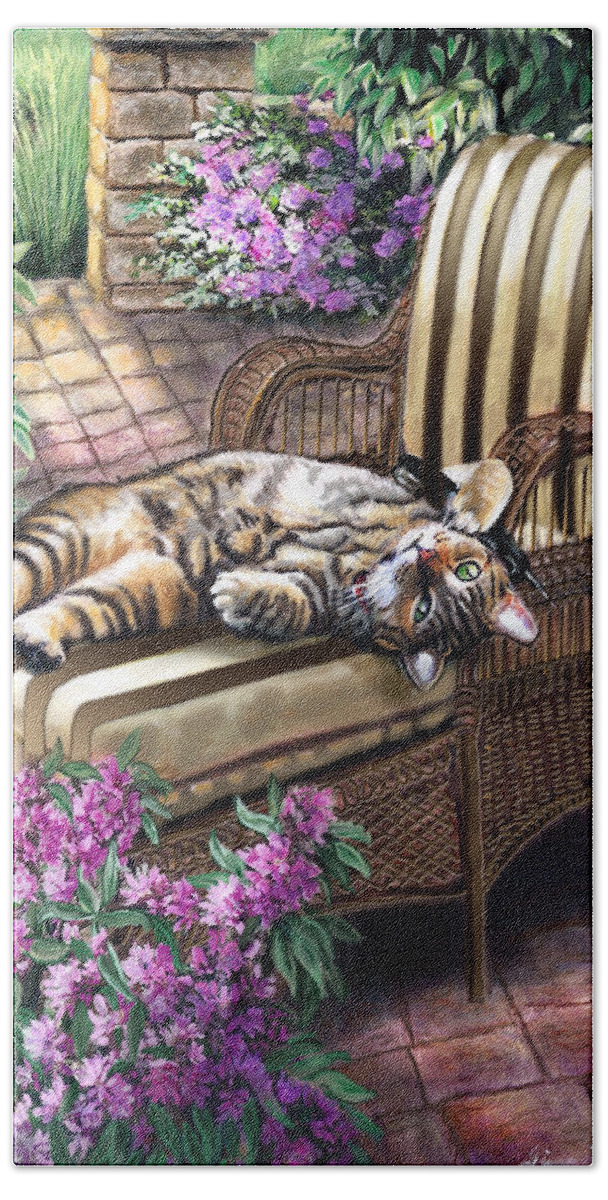 Pet Painting Bath Towel featuring the painting Hello from a Kitty by Regina Femrite