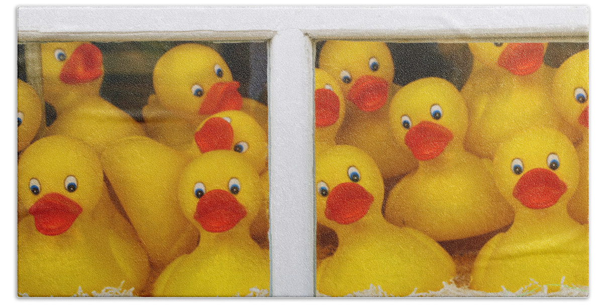 Rubber Duck Bath Towel featuring the photograph Help We're Trapped in a Window Display and Can't Get Out by Allen Beatty
